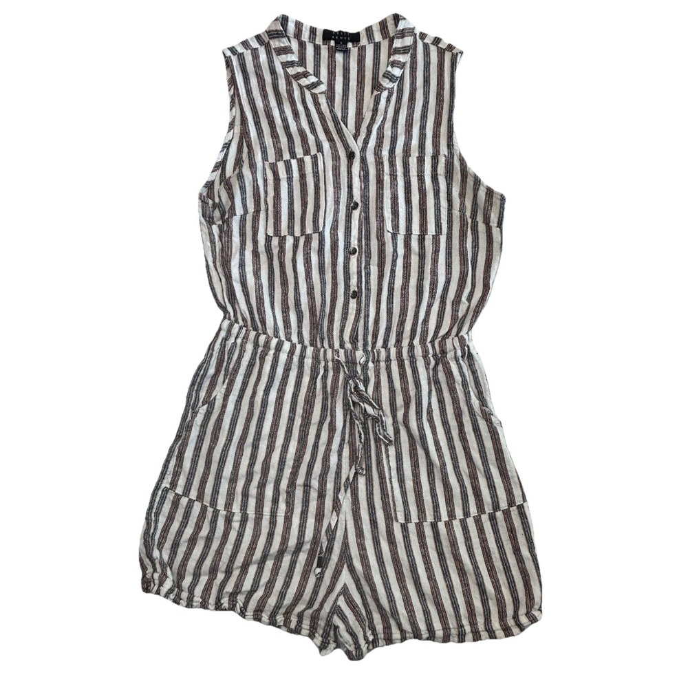 Kelly‎ Renee Linen Blend Striped Romper Womens Small Sleeveless Tie Nautical